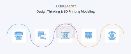 Illustration for Design Thinking And D Printing Modeling Blue 5 Icon Pack Including filament. monitor. visual. graph. computer - Royalty Free Image