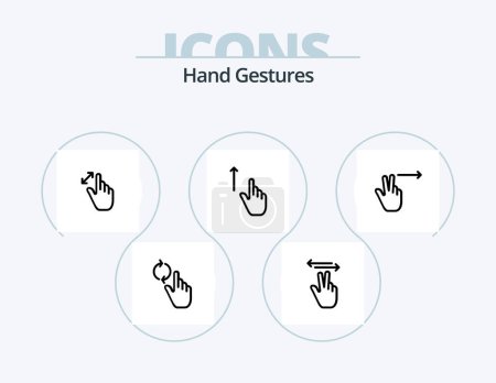 Téléchargez les illustrations : Gestures pour les mains Line Icon Pack 5 Icon Design. à gauche. doigts. toucher. main. geste - en licence libre de droit