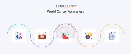 Illustration for World Cancer Awareness Flat 5 Icon Pack Including care. report. apple juice. cancer sign. communication - Royalty Free Image