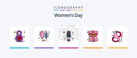 Téléchargez les illustrations : Womens Day Line rempli pack de 5 icônes y compris la puissance. le pouvoir. campagne. Journée des femmes. Icônes créatives Design - en licence libre de droit