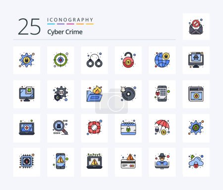 Ilustración de Cyber Crime 25 Line Filled icon pack including lock. security. criminal. robbery. bank - Imagen libre de derechos