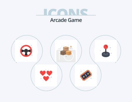 Téléchargez les illustrations : Arcade Flat Icon Pack 5 Icône Design. Amusant. jouer. voiture de course. jeu. cubes - en licence libre de droit
