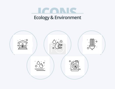 Téléchargez les illustrations : Écologie et environnement Ligne Icône Pack 5 Icône Design. énergie. la nature. vert. connaissance. éducation - en licence libre de droit