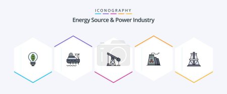 Illustration for Energy Source And Power Industry 25 FilledLine icon pack including energy. industry. construction. factory. building - Royalty Free Image