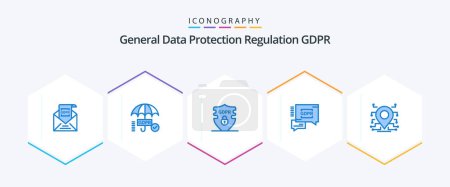 Illustration for Gdpr 25 Blue icon pack including processor. security chat. secure. secure. security - Royalty Free Image