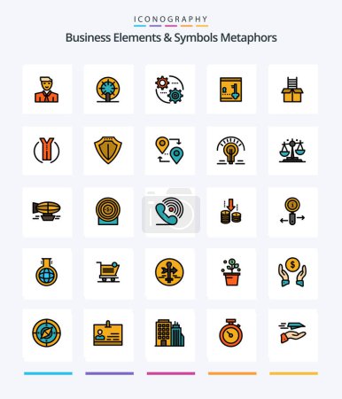 Téléchargez les illustrations : Creative Business Elements And Symbols Metaphors 25 Line FIlled icon pack  Such As box. lock. ship. locker. setting - en licence libre de droit