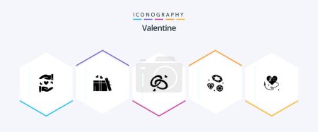 Téléchargez les illustrations : Valentine 25 Glyph icon pack including engagment. love. gift. day. valentine - en licence libre de droit