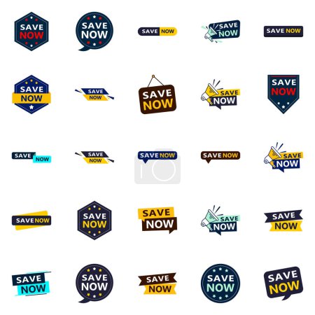 Ilustración de Save Now 25 Eye catching Typographic Banners for driving savings - Imagen libre de derechos