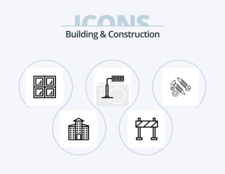 Téléchargez les illustrations : Building And Construction Line Icon Pack 5 Icon Design. tester. watt. door. amper. construction - en licence libre de droit