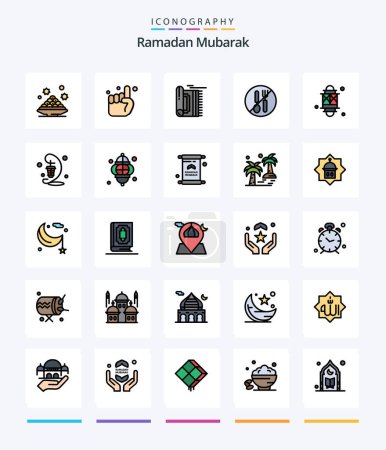 Ilustración de Paquete de iconos de Creative Ramadan 25 Line FIlled, como cuchara. ¡No! Creyente. comida. rezar - Imagen libre de derechos