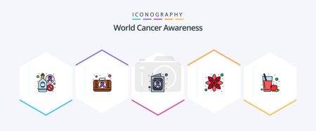 Téléchargez les illustrations : World Cancer Awareness 25 FilledLine icon pack including glass. apple juice. health. plant. flower - en licence libre de droit