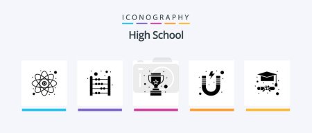 Illustration for High School Glyph 5 Icon Pack Including degree. school. cup. magnet. education. Creative Icons Design - Royalty Free Image