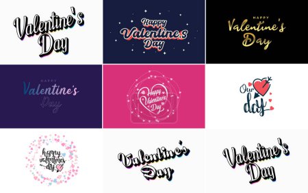 Illustration for Happy Valentine's Day greeting card template with a cute animal theme and a pink color scheme - Royalty Free Image