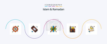 Téléchargez les illustrations : Islam And Ramadan Line Filled Flat 5 Icon Pack Including hand. religion. geometric. mosque. muslim - en licence libre de droit
