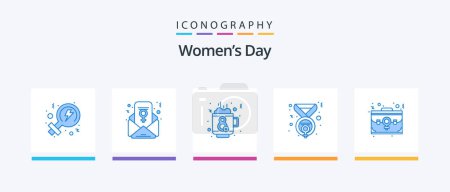 Illustration for Womens Day Blue 5 Icon Pack Including employee. bag. day. feminism. medal. Creative Icons Design - Royalty Free Image