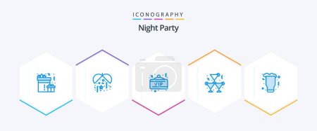Téléchargez les illustrations : Night Party 25 Pack icône bleue comprenant la fête. célébration. tableau. du vin. boisson - en licence libre de droit