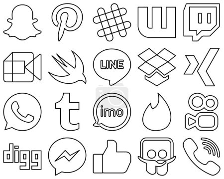 Ilustración de 20 Minimalist and high-quality Black Outline Social Media Icons such as audio. swift. imo and whatsapp icons. Elegant and unique - Imagen libre de derechos