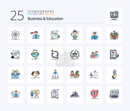 Téléchargez les illustrations : Business And Education 25 Line Filled icon pack including female. abilities. teacher. agreement. education - en licence libre de droit