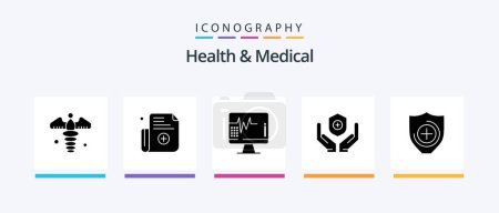 Illustration for Health And Medical Glyph 5 Icon Pack Including shield. medical. heartbeat. handcare. medicine. Creative Icons Design - Royalty Free Image