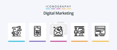 Ilustración de Digital Marketing Line 5 Icon Pack Including megaphone. marketing. announcement. api. setting. Creative Icons Design - Imagen libre de derechos