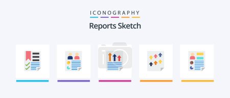 Téléchargez les illustrations : Rapports Sketch Flat 5 Icon Pack Incluant la page. données. rapport. rapport. document. Icônes créatives Design - en licence libre de droit