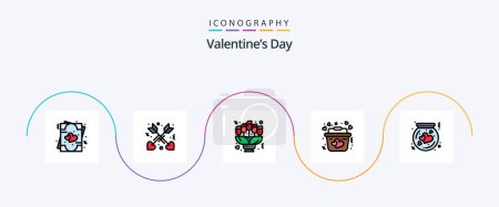 Illustration for Valentines Day Line Filled Flat 5 Icon Pack Including flask. romantic. flowers. love. basket - Royalty Free Image