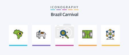 Ilustración de Brasil línea de carnaval llenado paquete de 5 iconos incluyendo Brasil. Bandera. Medalla. Brasil. celebración. Diseño de iconos creativos - Imagen libre de derechos