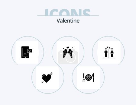Téléchargez les illustrations : Valentine Glyph Icon Pack 5 Icône Design. amour. valentines. amour. valentine. date - en licence libre de droit