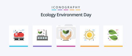 Ilustración de Ecología Flat 5 Icon Pack Incluyendo ecología. energía. fábrica. sol. inversión. Diseño de iconos creativos - Imagen libre de derechos