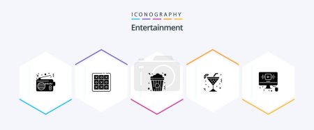 Illustration for Entertainment 25 Glyph icon pack including beverage. drink. tic tac toe. glass. snack - Royalty Free Image