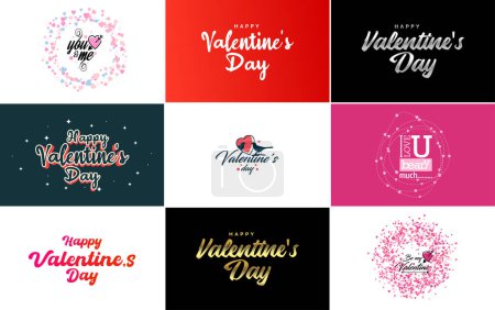 Téléchargez les illustrations : Happy Valentine's Day greeting background in papercut realistic style paper clouds. flying realistic heart on a string; pink banner party invitation template with calligraphy words text sign on copy space - en licence libre de droit