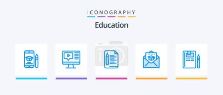 Illustration for Education Blue 5 Icon Pack Including book. graduation. education. education. pencil. Creative Icons Design - Royalty Free Image