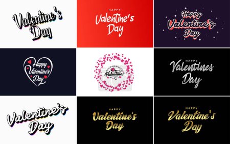 Illustration for Happy Valentine's Day greeting background in papercut realistic style paper clouds. flying realistic heart on a string; pink banner party invitation template with calligraphy words text sign on copy space - Royalty Free Image