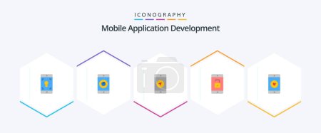 Téléchargez les illustrations : Mobile Application Development 25 Flat icon pack including mobile. unlock. application. mobile application. application - en licence libre de droit