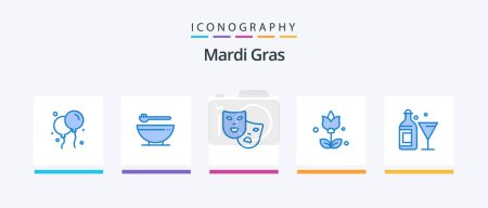 Illustration for Mardi Gras Blue 5 Icon Pack Including wine. drink. roles. glass. flowers. Creative Icons Design - Royalty Free Image