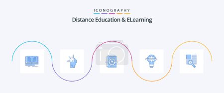 Illustration for Distance Education And Elearning Blue 5 Icon Pack Including line. bulb. document. globe. success - Royalty Free Image
