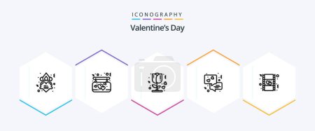 Ilustración de Valentines Day 25 Line icon pack including love. film. flower. love. chat - Imagen libre de derechos