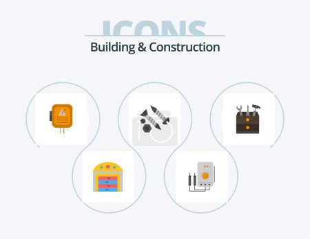 Illustration for Building And Construction Flat Icon Pack 5 Icon Design. tool. tool. voltage. construction. screws - Royalty Free Image