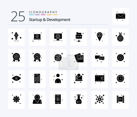 Illustration for Startup And Develepment 25 Solid Glyph icon pack including award. map. hardware. location. file - Royalty Free Image