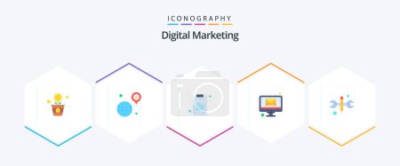 Illustration for Digital Marketing 25 Flat icon pack including settings. sending email. clipboard. monitor. email - Royalty Free Image