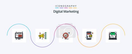 Ilustración de Digital Marketing Line Filled Flat 5 Icon Pack Including online. email. maps. mobile marketing. shop - Imagen libre de derechos