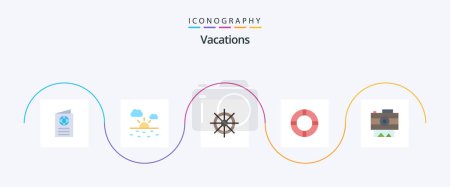 Téléchargez les illustrations : Vacations Flat 5 Icon Pack Including cam. camera. boat. lifebuoy. insurance - en licence libre de droit