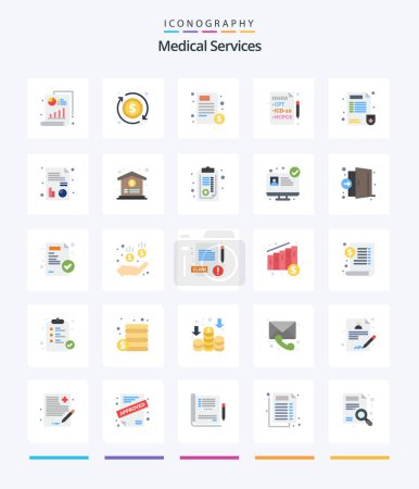 Téléchargez les illustrations : Creative Medical Services 25 Flat icon pack  Such As medical. doctor. file. medical. health - en licence libre de droit