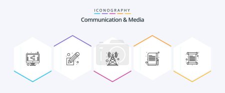 Illustration for Communication And Media 25 Line icon pack including invite. card. signal. paper. notes - Royalty Free Image