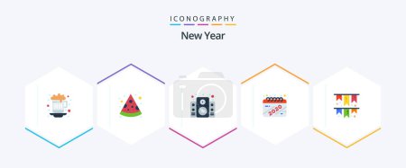 Illustration for New Year 25 Flat icon pack including flag. celebrate. sound. celebration. date - Royalty Free Image