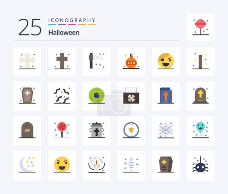 Ilustración de Halloween 25 Flat Color paquete de iconos incluyendo halloween. halloween. lápida. globo. Navidad. - Imagen libre de derechos