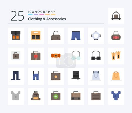 Illustration for Clothing & Accessories 25 Flat Color icon pack including briefcase. luggage. helm. lift. purse - Royalty Free Image