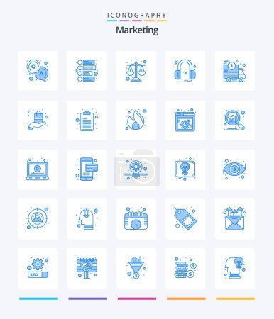 Ilustración de Marketing creativo 25 Azul icono paquete Tal como está presente. Rápido. escalas. entrega. auriculares - Imagen libre de derechos