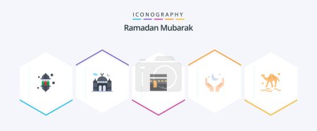 Téléchargez les illustrations : Ramadan 25 Flat icon pack including moon. pray. moon. religion. pray - en licence libre de droit