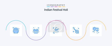 Ilustración de Holi Blue 5 Icon Pack Incluyendo globo. veena. La mano. música. polvo - Imagen libre de derechos